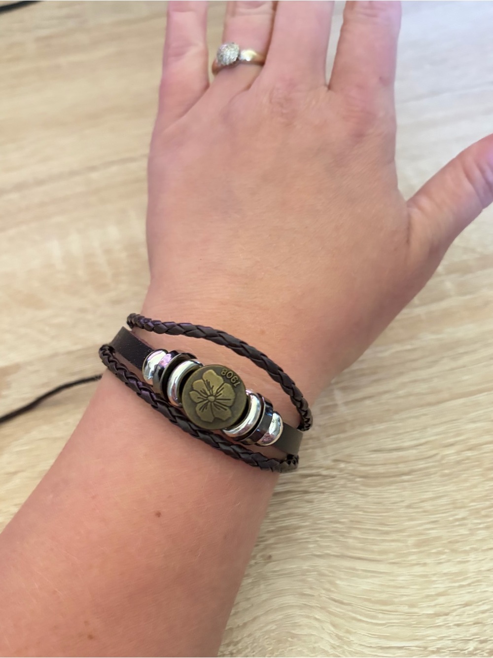 Unisex Brown Bracelet Flower Charm Hippie